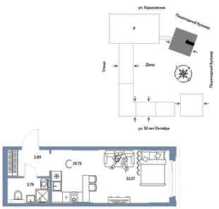 Планировка Студия, 29.75 м² ЖК «Сердце Сибири»