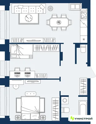 Планировка 2-комн. квартира, 60.87 м² ЖК «ГРАНД БЕРЕГ»