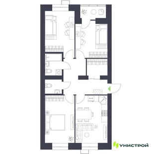 Планировка 3-комн. квартира, 75.85 м² ЖК «Царёво City»