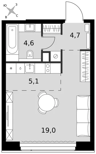Квартира Студия, 33.4 м² ЖК «Amber Сity» Фото 1