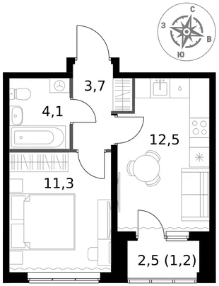 Квартира 1-комн. квартира, 32.8 м² ЖК «1-й Ясеневский» Фото 1 Квартира 1-комн. квартира, 32.8 м² ЖК «1-й Ясеневский» Фото 1