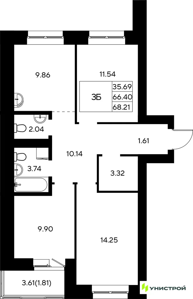 Планировка 3-комн. квартира, 68.21 м² ЖК «Царёво City» Планировка 3-комн. квартира, 68.21 м² ЖК «Царёво City»