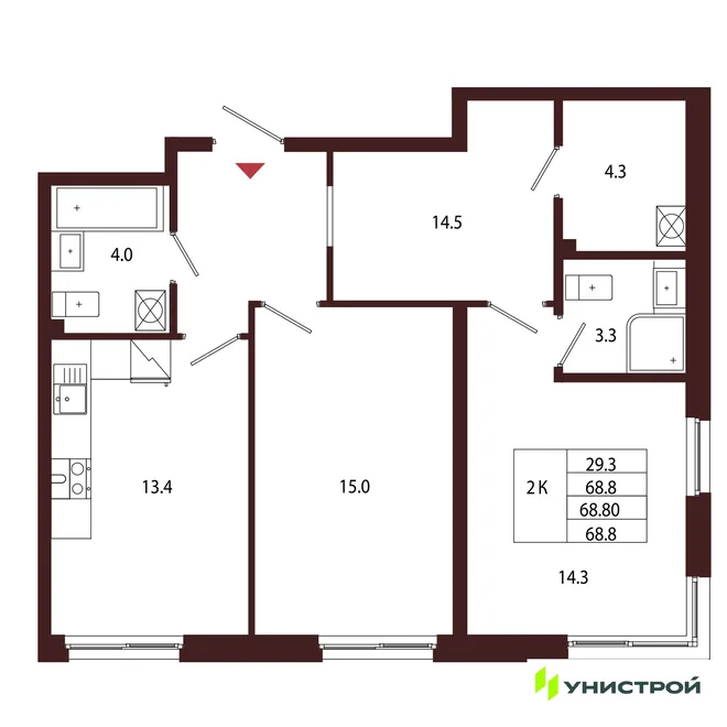 Планировка 2-комн. квартира, 68.8 м² ЖК «Лисино» Планировка 2-комн. квартира, 68.8 м² ЖК «Лисино»