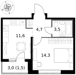 Квартира 1-комн. квартира, 35.6 м² ЖК «1-й Южный» Фото 1 Квартира 1-комн. квартира, 35.6 м² ЖК «1-й Южный» Фото 1
