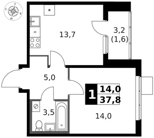 Квартира 1-комн. квартира, 38.5 м² ЖК «1-й Ясеневский» Фото 1