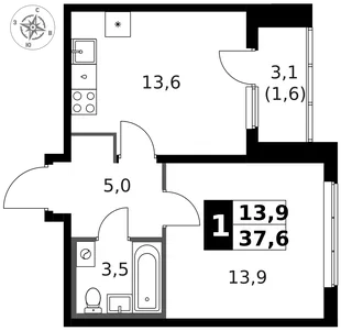 Квартира 1-комн. квартира, 38.2 м² ЖК «1-й Ясеневский» Фото 1