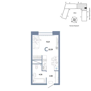 Планировка Студия, 22.29 м² ЖК «Микрорайон Домашний»