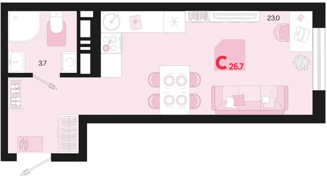 Планировка Студия, 26.7 м² ЖК «Первое место»