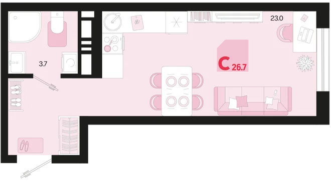 Планировка Студия, 26.7 м² ЖК «Первое место» Планировка Студия, 26.7 м² ЖК «Первое место»
