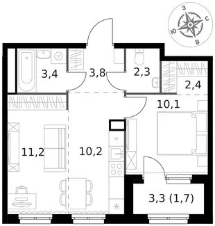 Квартира 2-комн. квартира, 45.1 м² ЖК «1-й Химкинский» Фото 1