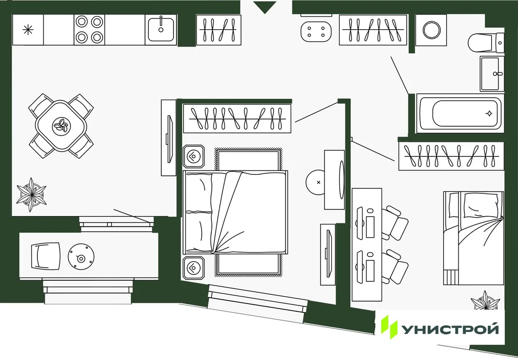 Планировка 2-комн. квартира, 47.9 м² ЖК «Парковый квартал 2.0»
