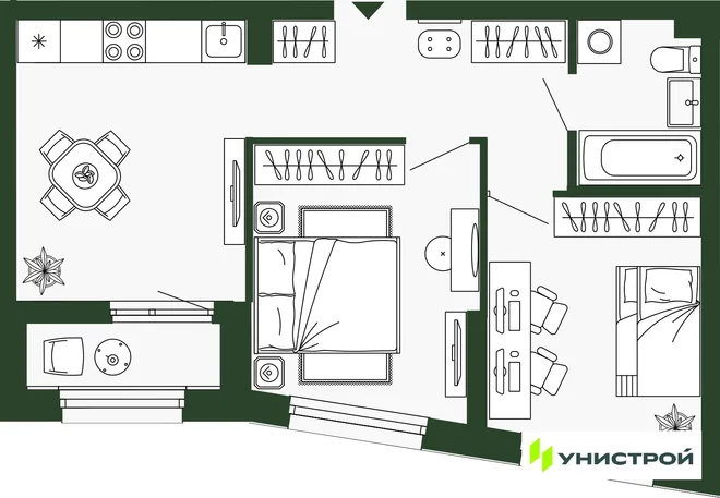 Планировка 2-комн. квартира, 47.9 м² ЖК «Парковый квартал 2.0» Планировка 2-комн. квартира, 47.9 м² ЖК «Парковый квартал 2.0»