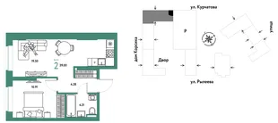 Планировка 2-комн. квартира, 39 м² ЖК «Остров-сад»
