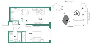 Планировка 2-комн. квартира, 43.18 м² ЖК «Сибирский сад»