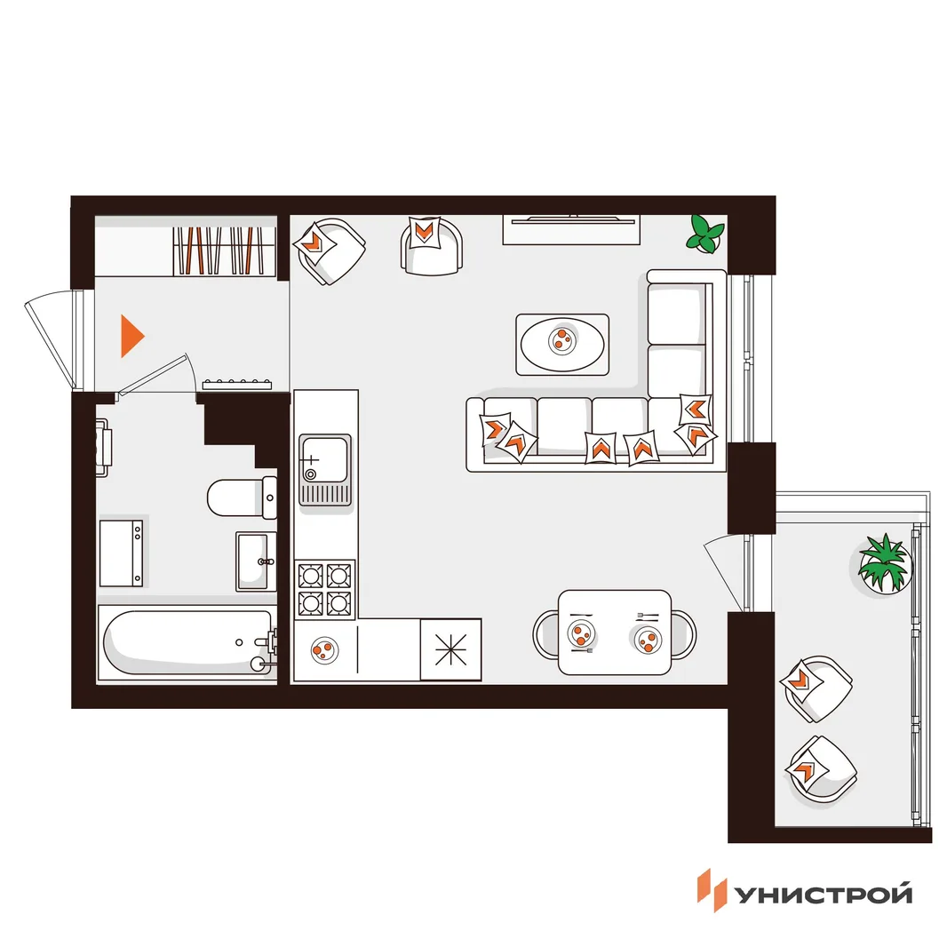 Планировка 1-комн. квартира, 27.25 м² ЖК «Лисино»