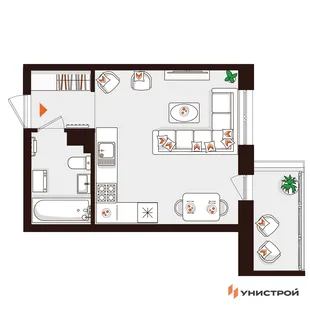 Планировка 1-комн. квартира, 27.25 м² ЖК «Лисино»