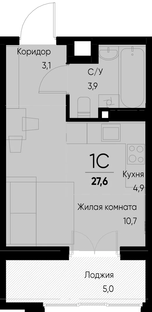 Планировка Студия, 28.3 м² ЖК «Васильевский остров»