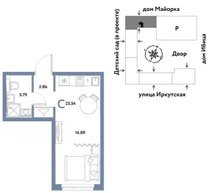 Планировка Студия, 23.54 м² ЖК «Остров-сад»