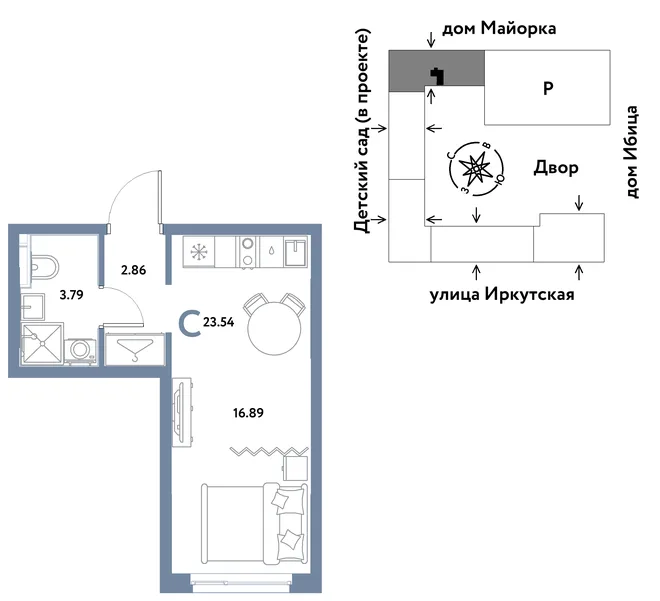 Планировка Студия, 23.54 м² ЖК «Остров-сад» Планировка Студия, 23.54 м² ЖК «Остров-сад»