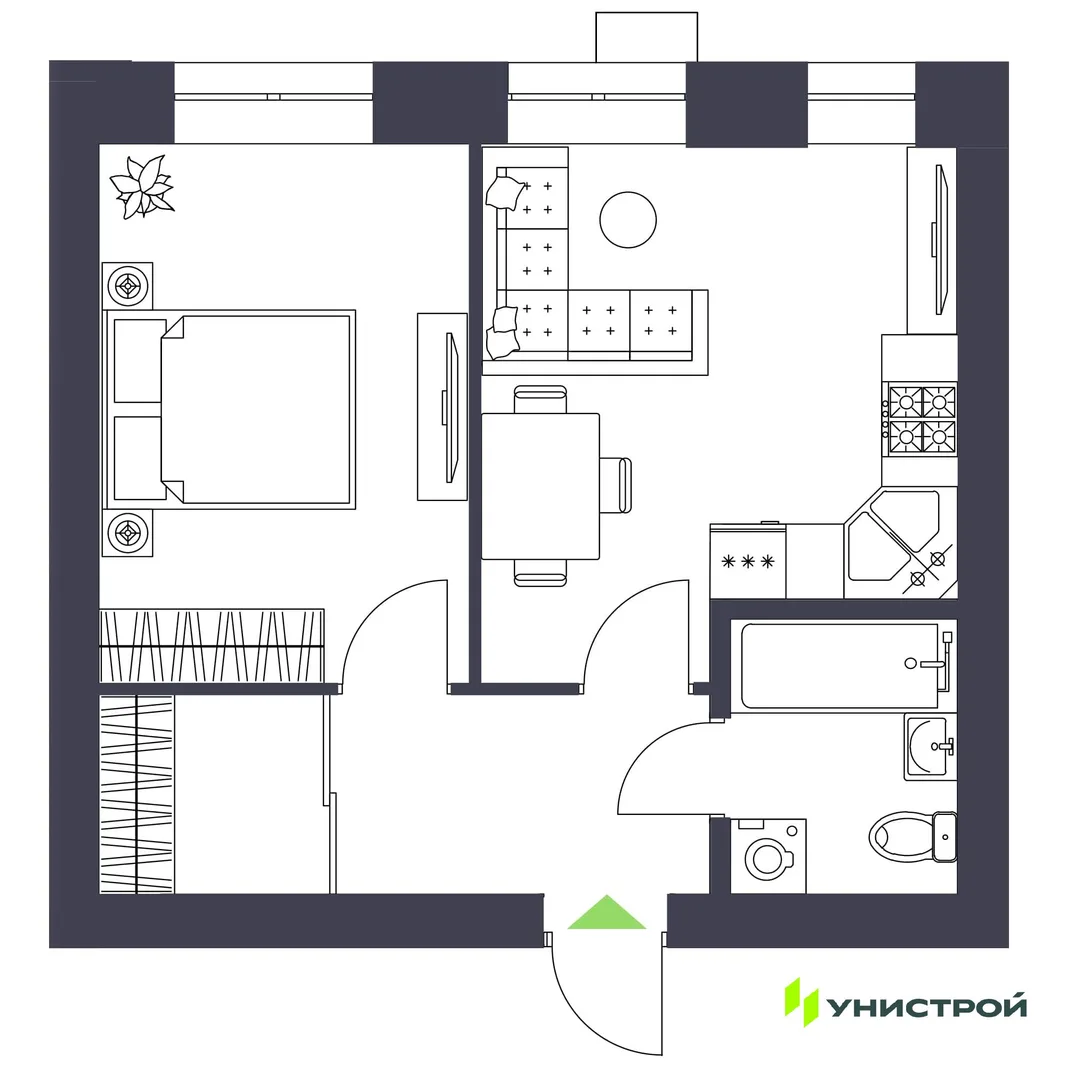 Планировка 1-комн. квартира, 39.41 м² ЖК «Царёво City»