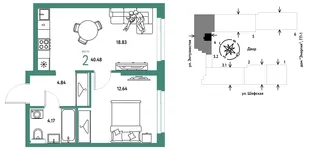 Планировка 2-комн. квартира, 40.48 м² ЖК «Страна.Энтузиастов»