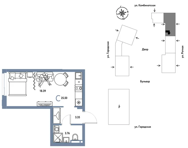 Планировка Студия, 25.5 м² ЖК «Уральский сад» Планировка Студия, 25.5 м² ЖК «Уральский сад»