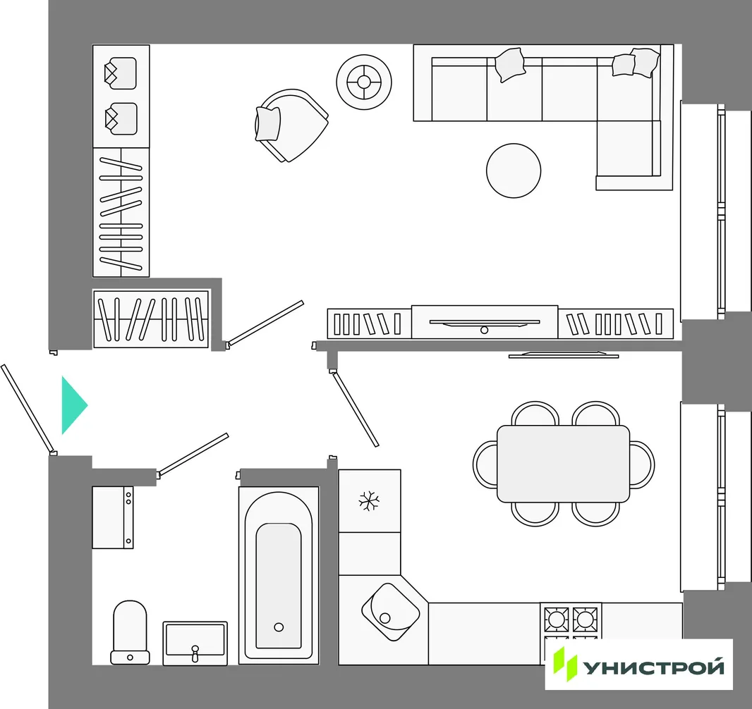 Планировка 1-комн. квартира, 32.95 м² ЖК «Лето»
