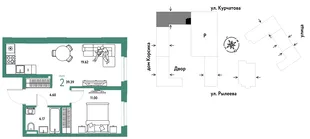 Планировка 2-комн. квартира, 39.39 м² ЖК «Остров-сад»