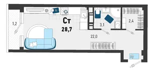 Планировка Студия, 27.8 м² ЖК «Монако»