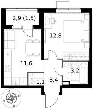 Квартира 1-комн. квартира, 33.6 м² ЖК «1-й Химкинский» Фото 1 Квартира 1-комн. квартира, 33.6 м² ЖК «1-й Химкинский» Фото 1