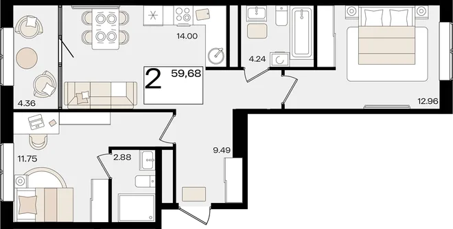 Планировка 2-комн. квартира, 59.44 м² ЖК «Патрики» Планировка 2-комн. квартира, 59.44 м² ЖК «Патрики»