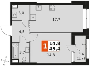 Квартира 1-комн. квартира, 45.4 м² ЖК «Sky Garden» Фото 2 Квартира 1-комн. квартира, 45.4 м² ЖК «Sky Garden» Фото 2