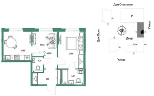 Планировка 2-комн. квартира, 46.58 м² ЖК «Европейский берег 2.0»