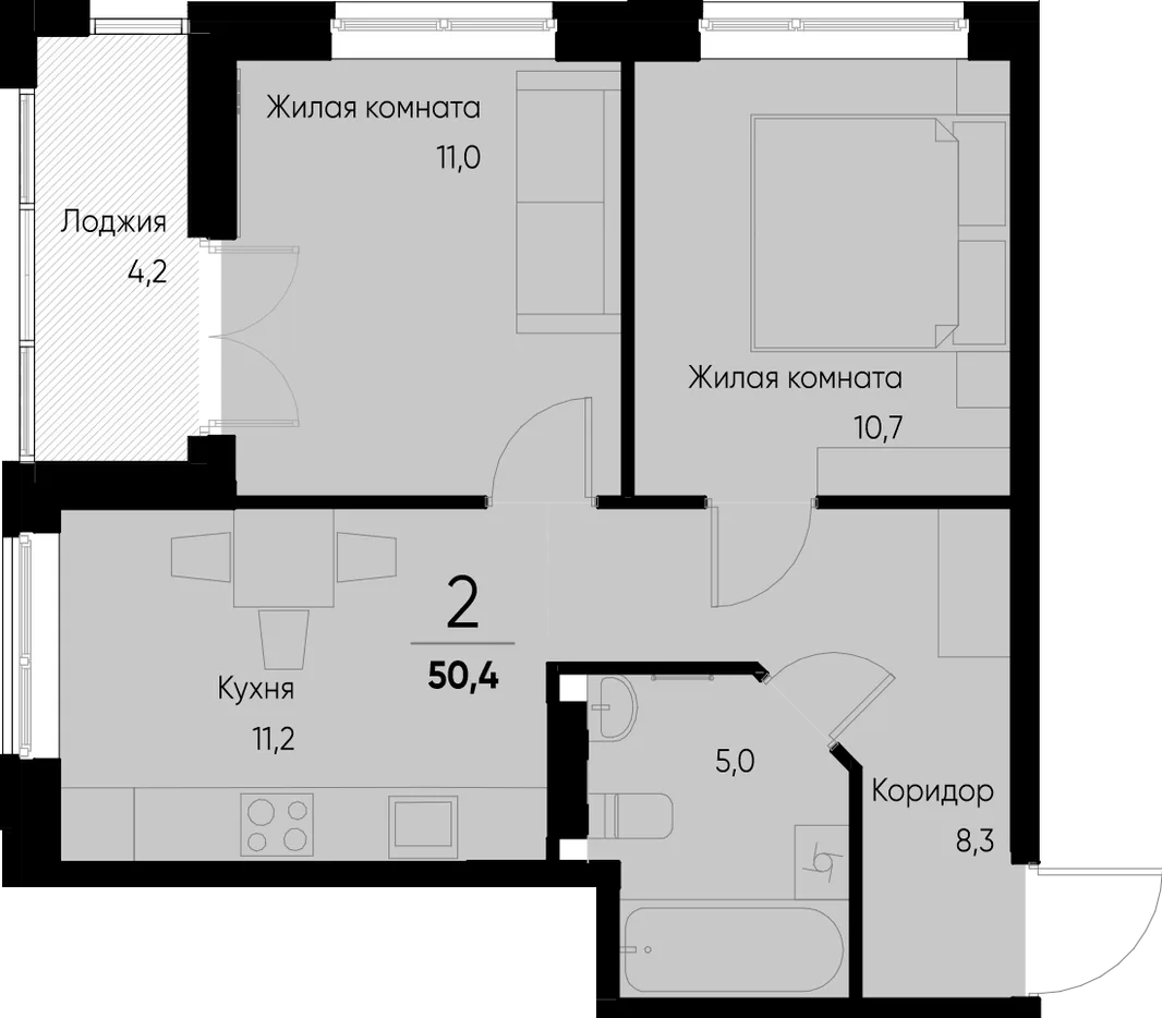 Планировка 2-комн. квартира, 50.4 м² ЖК «Васильевский остров»