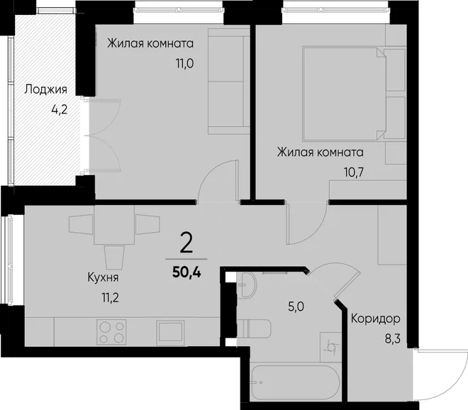 Планировка 2-комн. квартира, 50.4 м² ЖК «Васильевский остров» Планировка 2-комн. квартира, 50.4 м² ЖК «Васильевский остров»