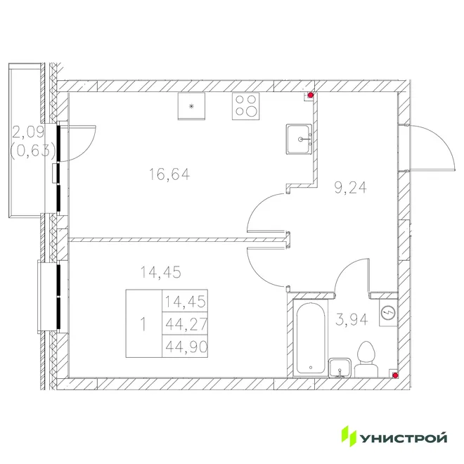 Планировка 1-комн. квартира, 44.9 м² ЖК «Statum» Планировка 1-комн. квартира, 44.9 м² ЖК «Statum»