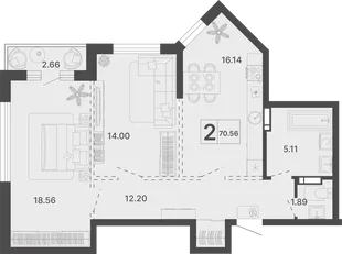 Планировка 2-комн. квартира, 70.56 м² ЖК «Светский лес»