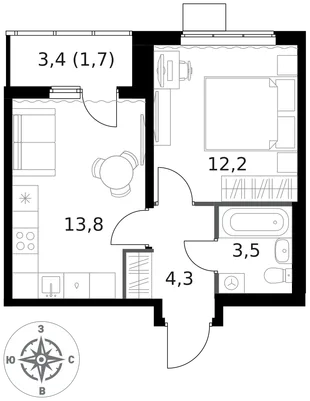 Квартира 1-комн. квартира, 35.5 м² ЖК «1-й Ясеневский» Фото 1