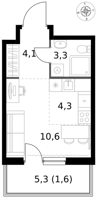 Квартира Студия, 23.9 м² ЖК «1-й Измайловский» Фото 1