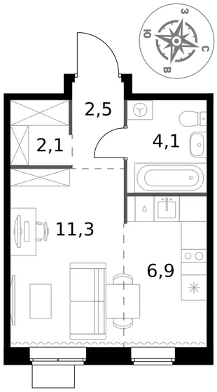 Квартира Студия, 26.9 м² ЖК «1-й Ясеневский» Фото 1