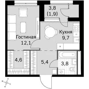 Квартира 1-комн. квартира, 37.5 м² ЖК «Sky Garden» Фото 1