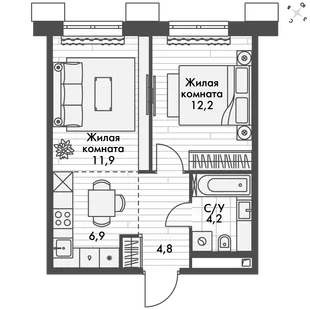 Квартира 2-комн. квартира, 40 м² ЖК «Флагман» Фото 1 Квартира 2-комн. квартира, 40 м² ЖК «Флагман» Фото 1