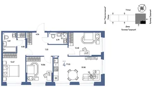 Планировка 4-комн. квартира, 77.14 м² ЖК «Микрорайон Домашний»
