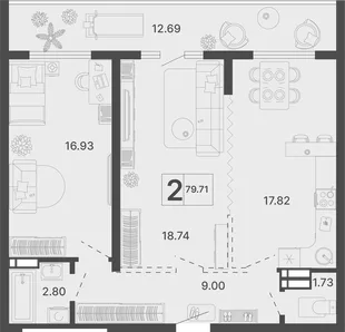 Планировка 2-комн. квартира, 79.71 м² ЖК «Светский лес»