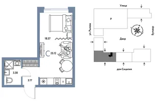 Планировка Студия, 25.12 м² ЖК «Остров-сад»