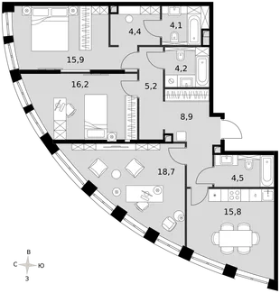 Квартира 3-комн. квартира, 97.3 м² ЖК «Sydney City» Фото 1 Квартира 3-комн. квартира, 97.3 м² ЖК «Sydney City» Фото 1