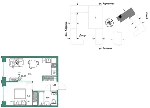 Планировка 2-комн. квартира, 37.07 м² ЖК «Остров-сад»