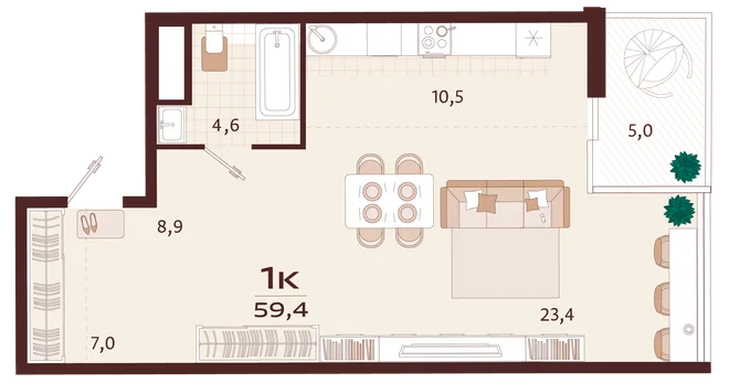 Планировка 1-комн. квартира, 59.4 м² ЖК «Роялта» Планировка 1-комн. квартира, 59.4 м² ЖК «Роялта»