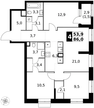 Квартира 4-комн. квартира, 86 м² ЖК «1-й Измайловский» Фото 1 Квартира 4-комн. квартира, 86 м² ЖК «1-й Измайловский» Фото 1
