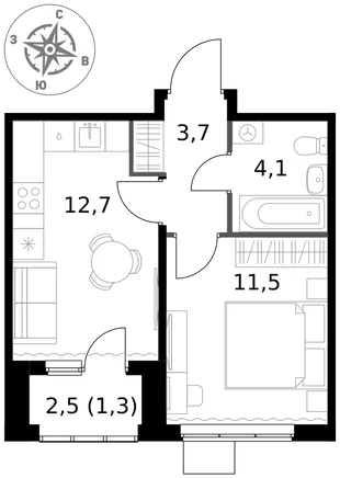 Квартира 1-комн. квартира, 33.3 м² ЖК «1-й Ясеневский» Фото 1 Квартира 1-комн. квартира, 33.3 м² ЖК «1-й Ясеневский» Фото 1